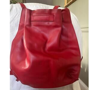 Vintage Furla Red Leather Backpack Italy minimalist drawstring 13x12” bag